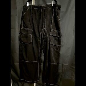 Black Cargo Pants with White Stitching
